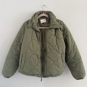 Olive Green Quilted Puffer Jacket
